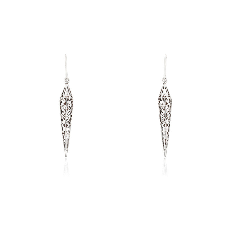 Oxidized Silver Filigree Cone Earrings – Elegant 925 Silver Ethnic Jewellery for Women, Perfect for Festive Wear and Gifting