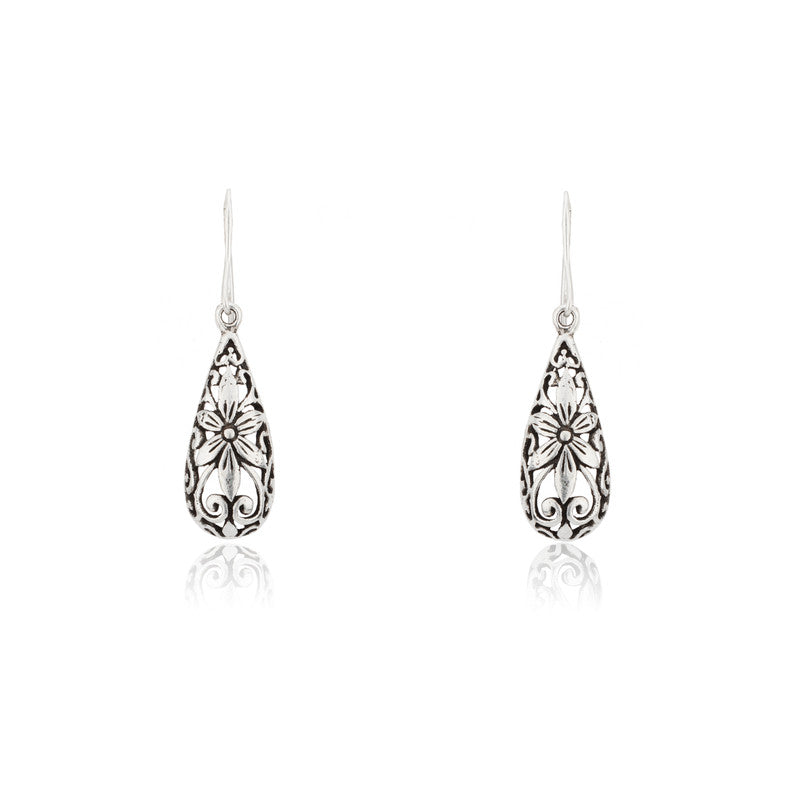 Oxidized Silver Filigree Teardrop Earrings – Elegant 925 Silver Jewellery for Women, Perfect for Festive Wear and Gifting
