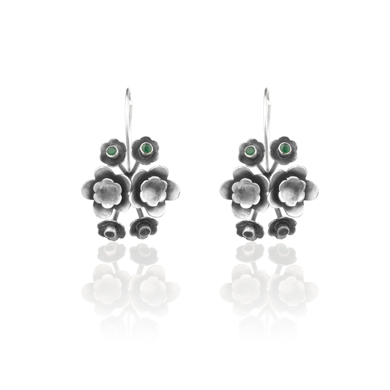 Oxidized Silver Flower Hook Earrings – Elegant 925 Silver Jewellery for Women, Ideal for Diwali, Navratri and Karwa Chauth Gifting
