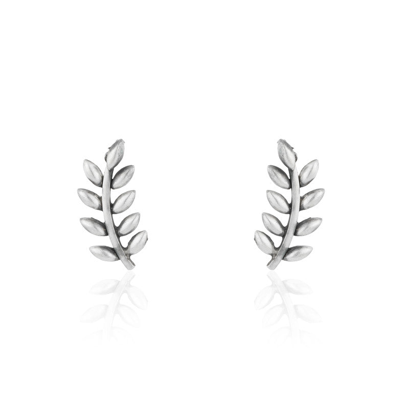 Oxidized Silver Olive Branch Earrings – Elegant 925 Silver Jewellery for Women, Perfect for Festive Wear and Gifting