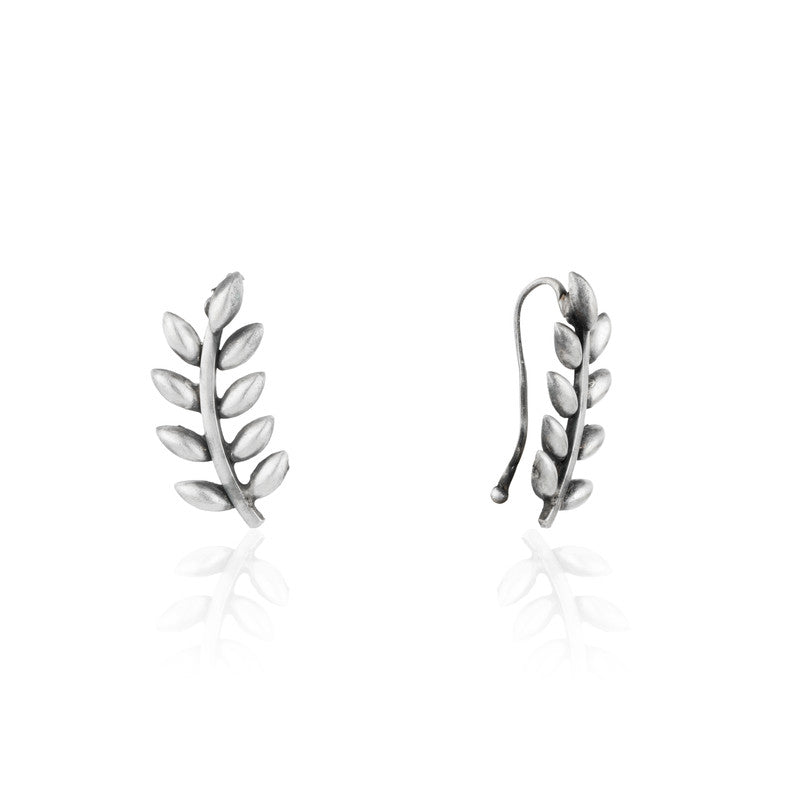 Oxidized Silver Olive Branch Earrings Close-Up – Detailed 925 Silver Jewellery for Women’s Festive Collection