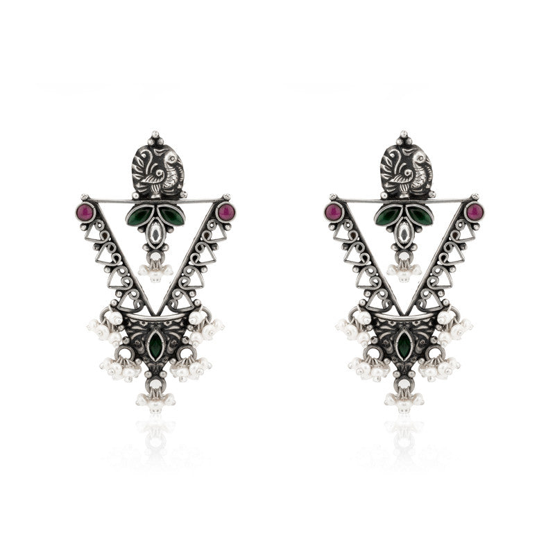 Oxidized Silver Peacock Earrings – Traditional 925 Silver Jewellery for Women, Perfect for Festive Wear and Gifting