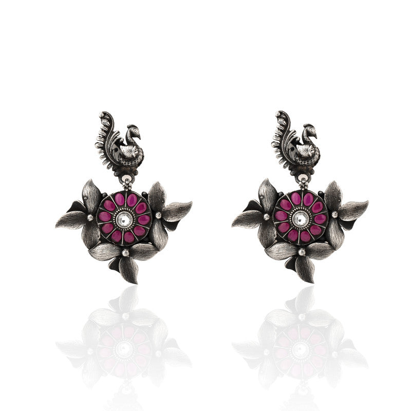 Oxidized Silver Peacock Tassel Earrings – Traditional 925 Silver Jewellery for Women, Perfect for Festive Wear and Gifting