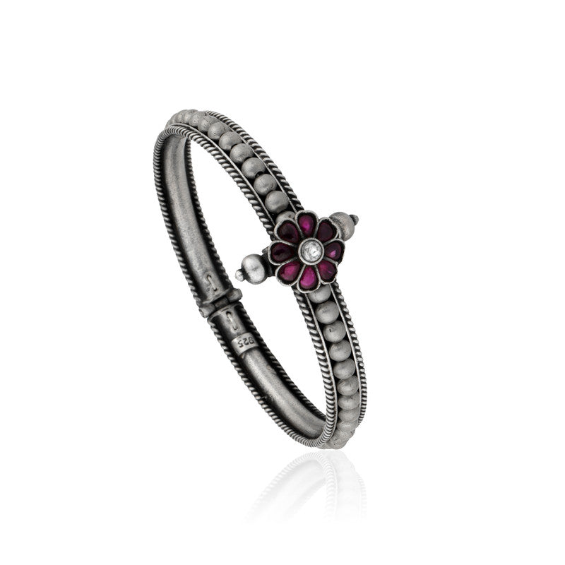 Oxidized Silver Pink Stone Bracelet on white background