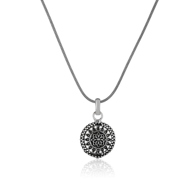 Oxidized Silver Round Pendant antique silver jewelry for women, perfect for Navratri, Diwali, Durga Puja and festive occasions