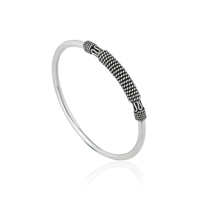 Traditional Oxidized Silver Spiral Bangle on white background