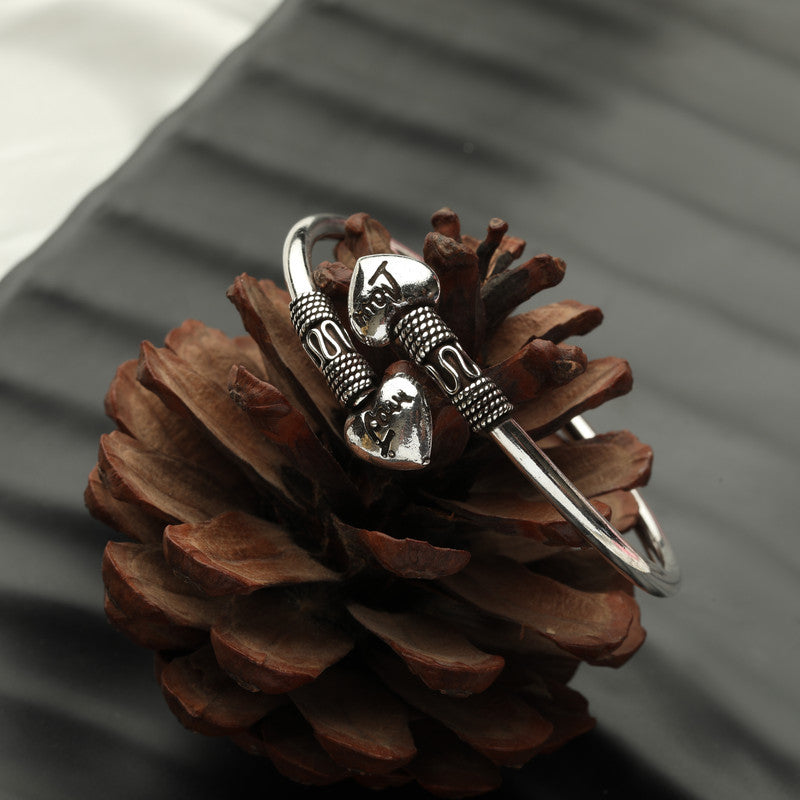 Buy Oxidized Silver Tribal Heart Kada bracelet antique silver jewelry India (prop image )