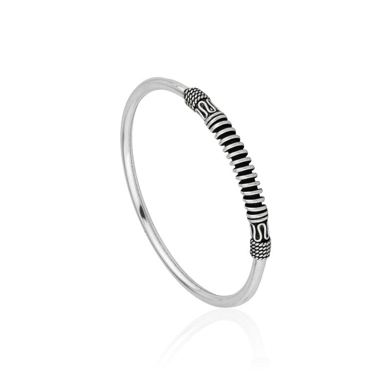 Traditional Oxidized Silver Spiral Bangle on white background