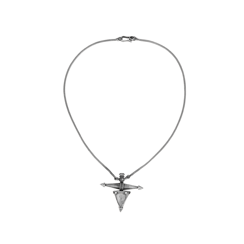 Oxidized silver criss-cross necklace in 925 sterling with antique ethnic finish
