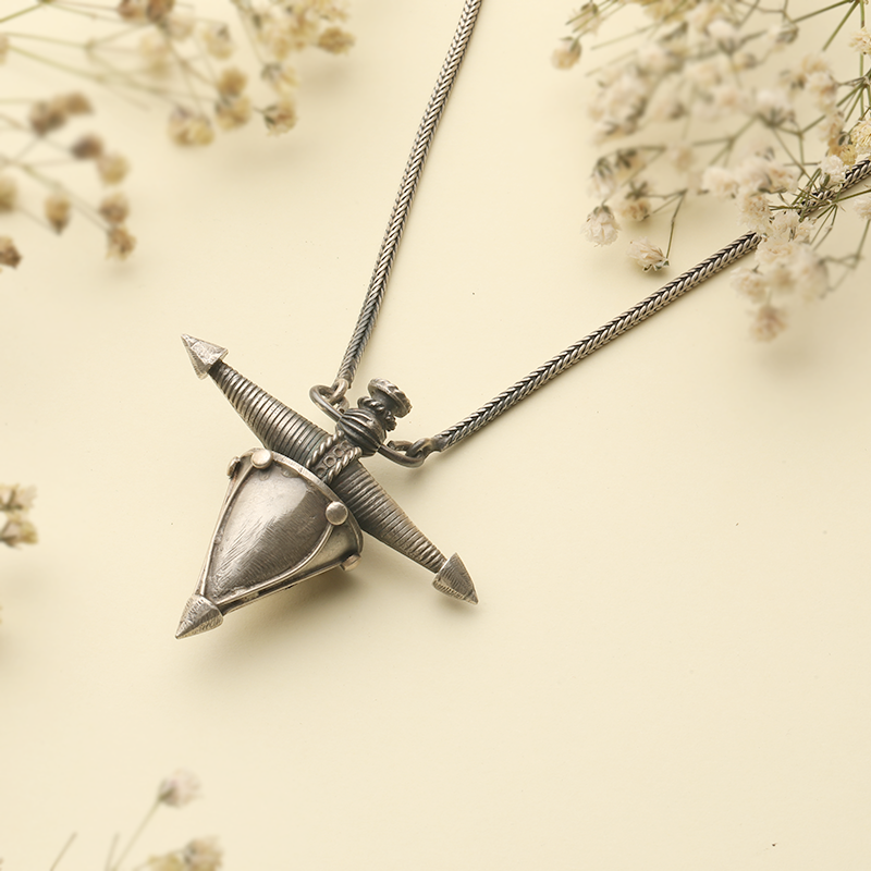 Elegant oxidised silver criss cross necklace ideal for traditional outfits and cultural celebrations