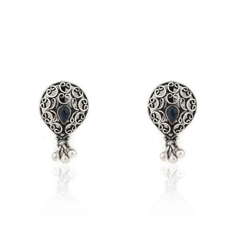 Oxidized silver drop studs for women – ethnic stud earrings for Diwali, Navratri, and festive occasions