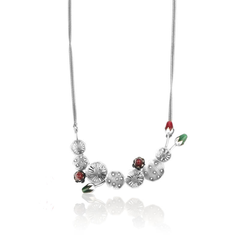 925 sterling oxidised silver lotus engraved necklace designed for temple jewelry and wedding fashion