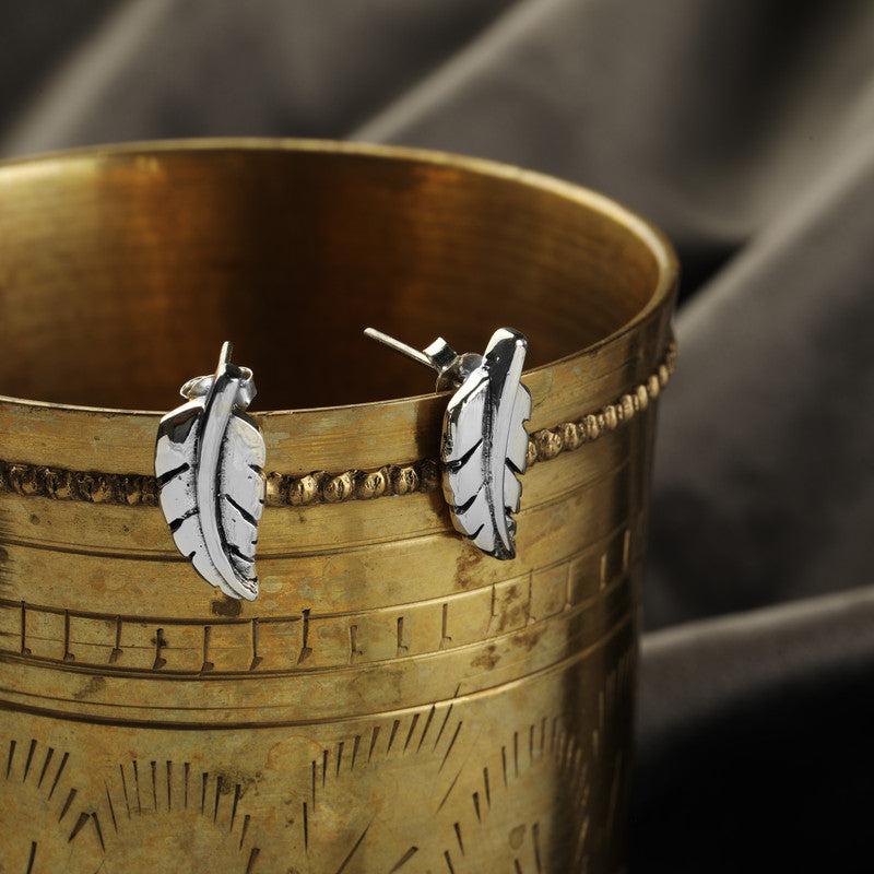 oxidized silver feather studs – traditional festive earrings for Indian outfits and parties