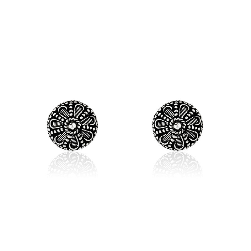 Oxidized silver flower studs for women – ethnic stud earrings for Diwali, Navratri, and festive occasions