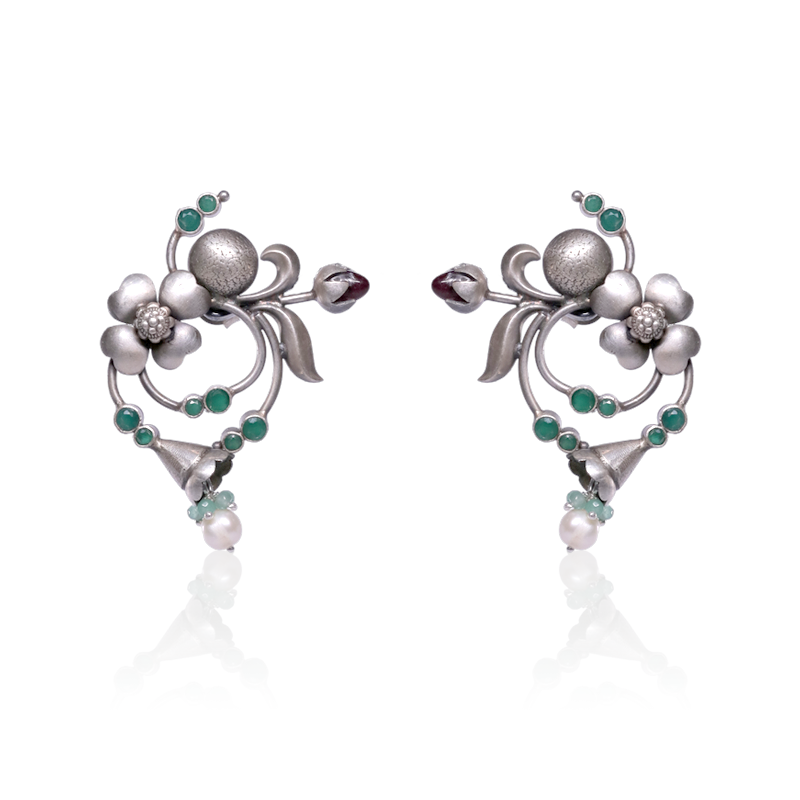 Oxidised silver-lookalike earrings for women – traditional festive jewelry for Diwali, Navratri, and cultural occasions