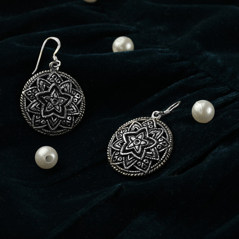 oxidized silver mandala design earrings – traditional festive jewelry for Indian celebrations and parties