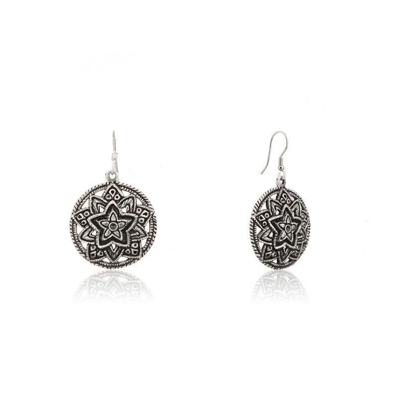 Elegant oxidized silver mandala earrings – unique festive season gift for women during Diwali and wedding functions