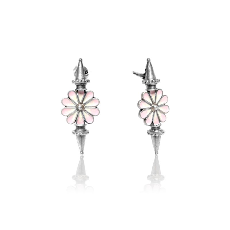 Oxidized silver meenakari stud earrings – elegant small jewelry piece and festive gift for women