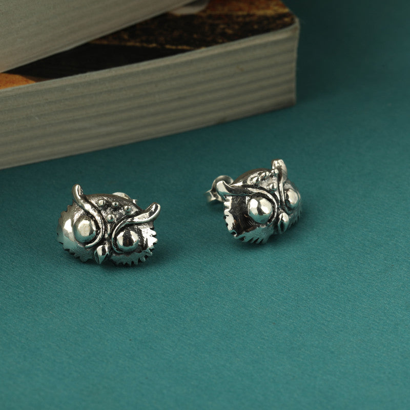 oxidized silver owl studs – festive earrings for Indian outfits, parties, and special occasions
