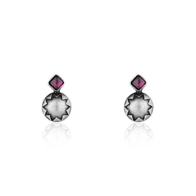 Oxidized silver ruby studs for women – festive stud earrings with red stone for Diwali and Navratri outfits