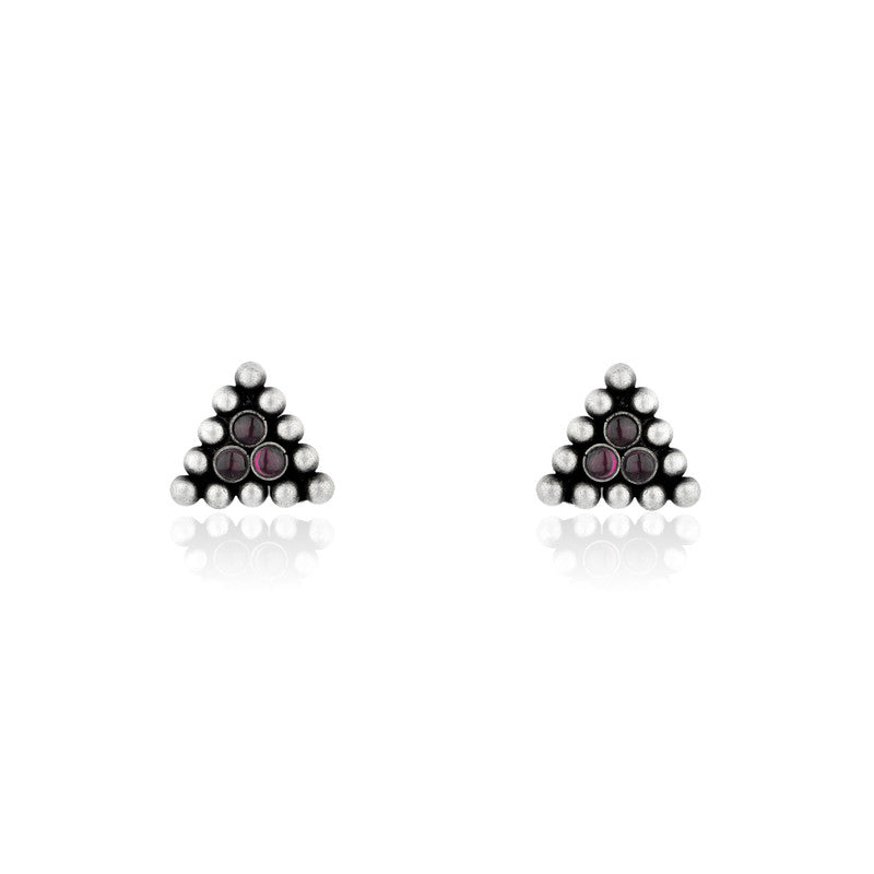 Oxidized silver triangle studs for women – ethnic stud earrings for Diwali, Navratri, and festive occasions