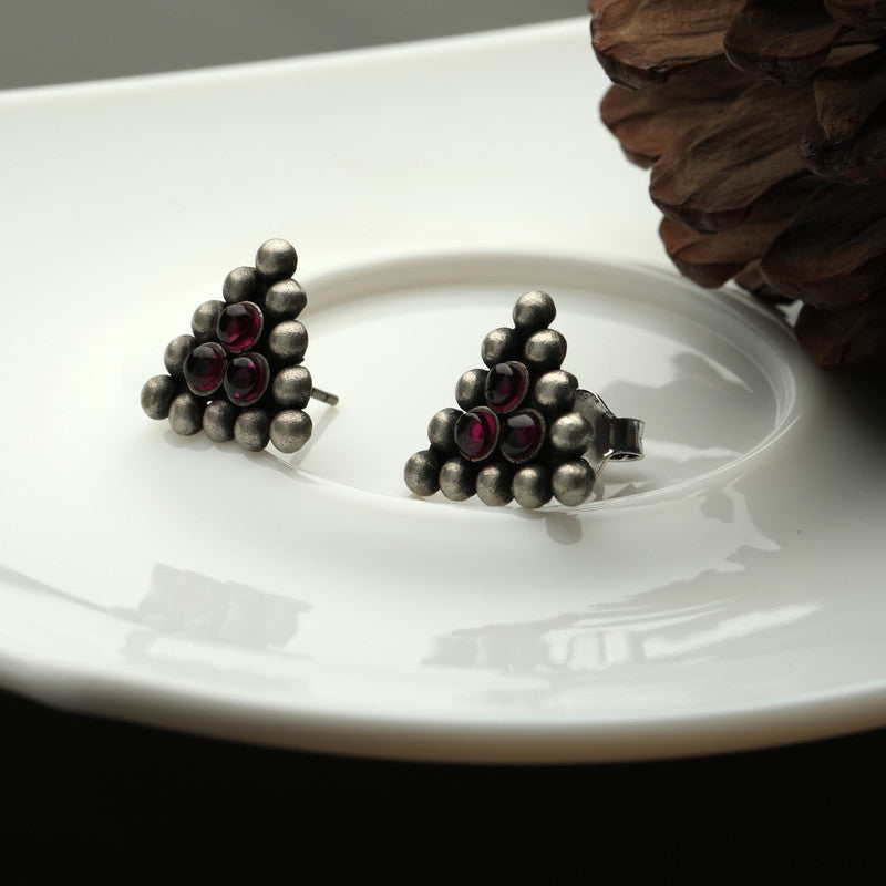 Oxidized silver triangle design studs – stylish festive earrings for Indian outfits and cultural functions
