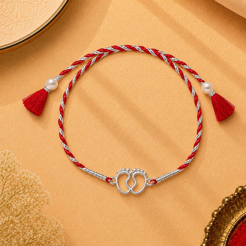 Silver Om & Ganesha Rakhi for Brother with Roli Chawal