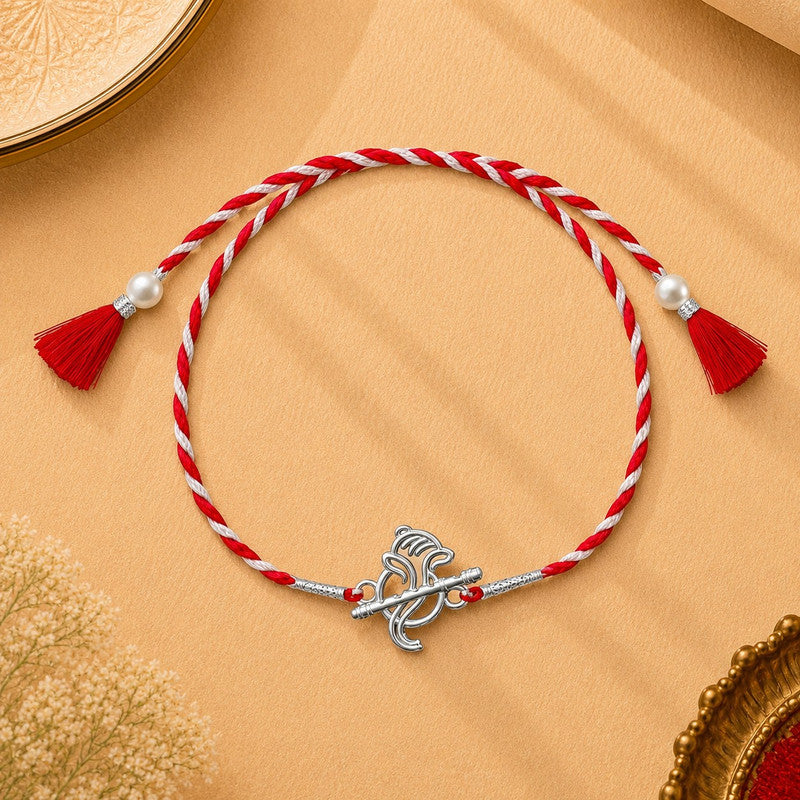 Silver Lord Ganesh Ji Rakhi for Brother with Roli Chawal