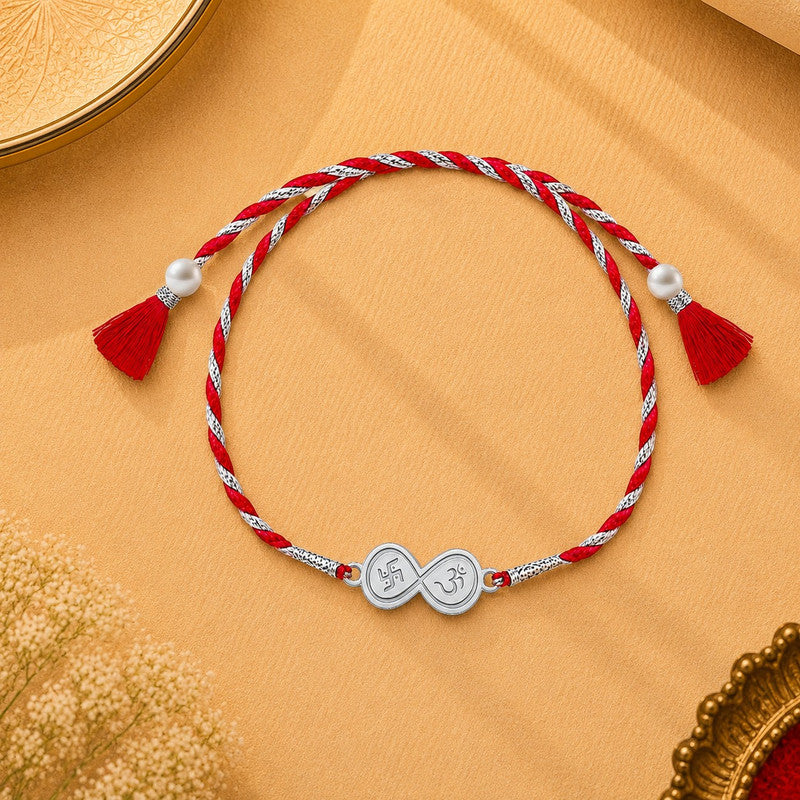 Silver Lotus Rakhi for Brother with Roli Chawal