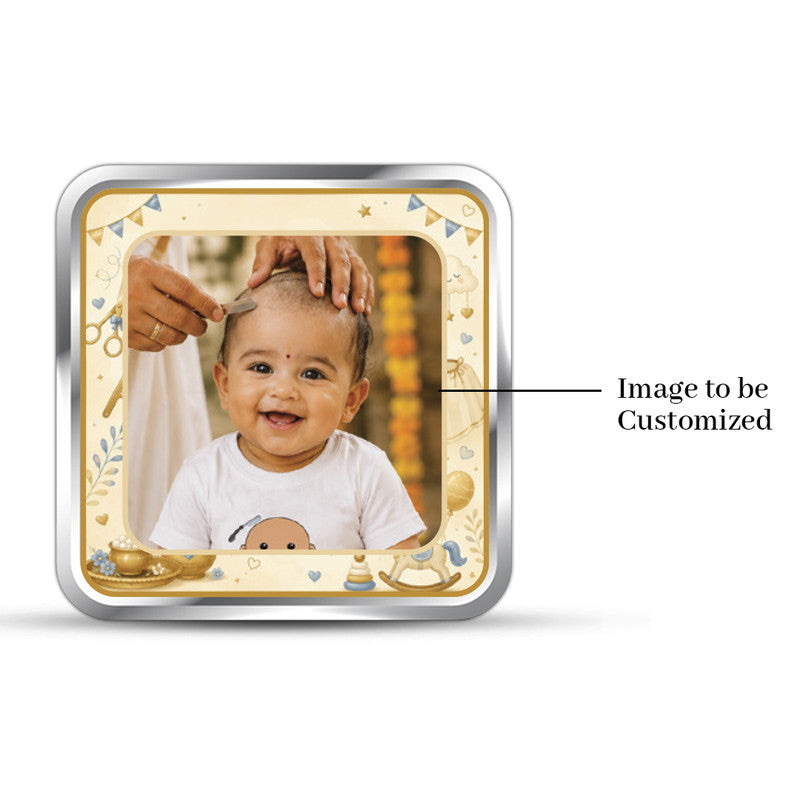 Mundan Ceremony Customized 999 Pure Silver Coin Square Shape