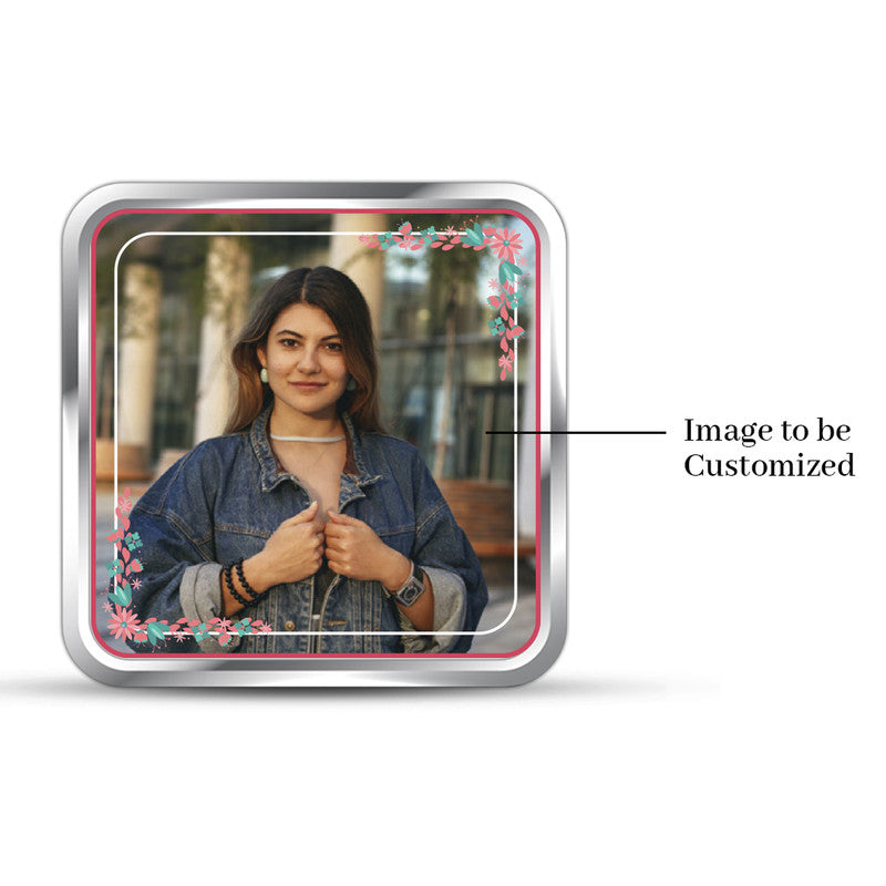 Birthday Customized 999 Pure Silver Square Coin Floral Design