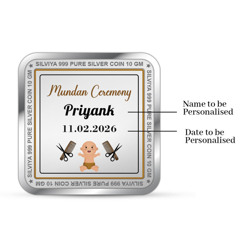Mundan Ceremony Customized 999 Pure Silver Coin Square Shape