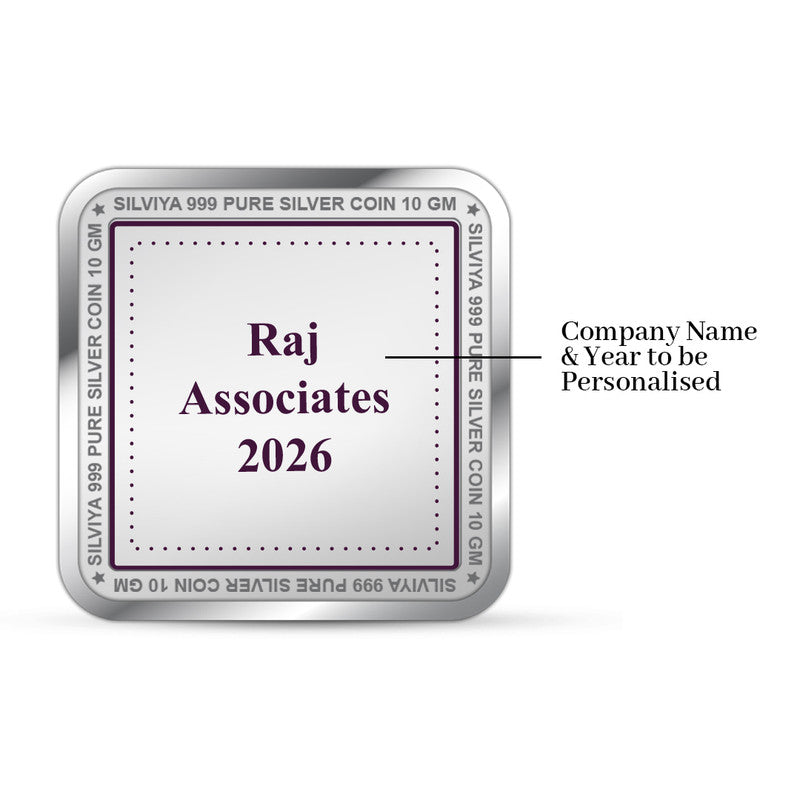 Diwali Customized 999 Pure Silver Coin Square Shape