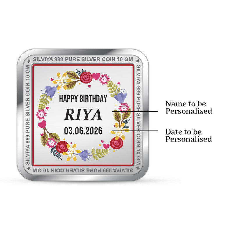 Birthday Celebration Customized 999 Pure Silver Square Coin