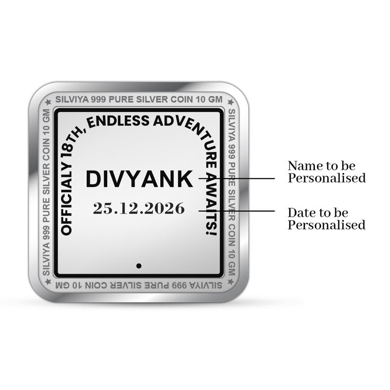 Happy 18th Birthday Customized 999 Pure Silver Square Coin