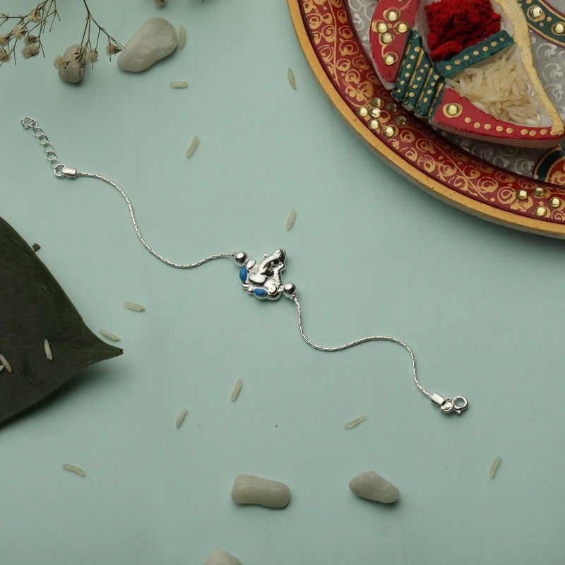 Silver rakhi for kids with Lord Ganesha idol – original silver rakhi design for Raksha Bandhan festival