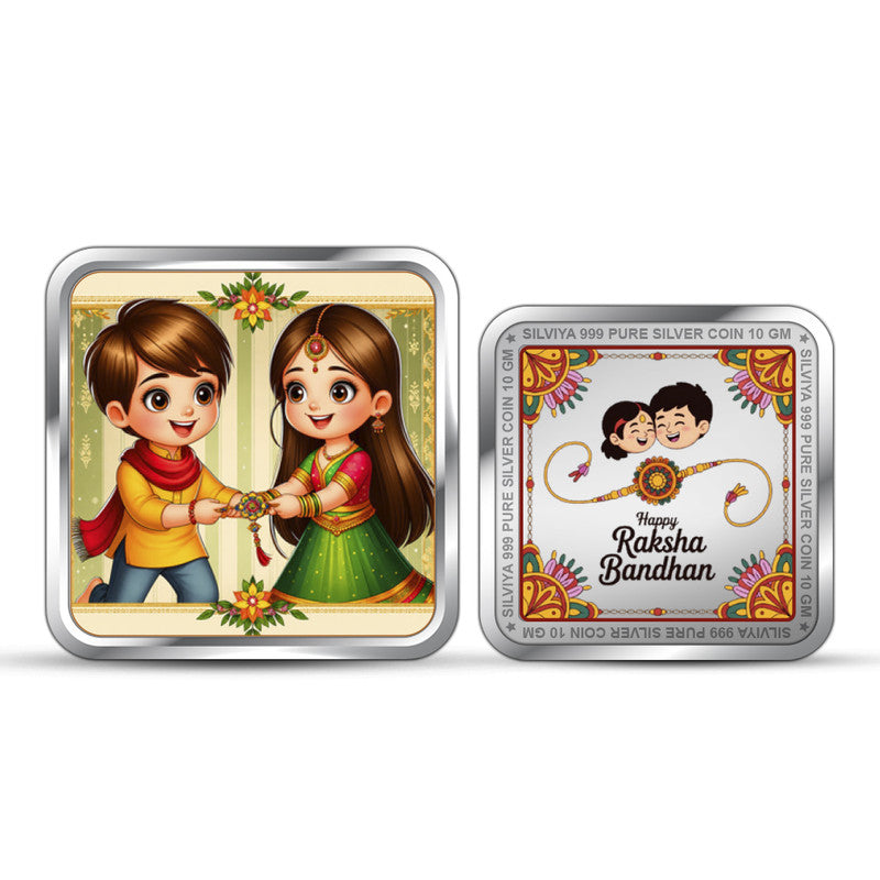 Rakhi Celebration 999 Pure Silver Coin Square Shape