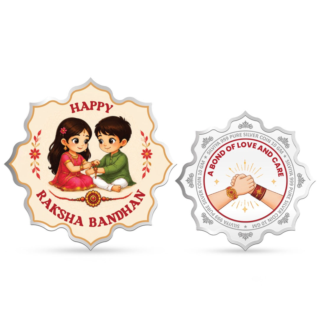 Raksha Bandhan 999 Pure Silver Coin Lotus Shape Front and Back