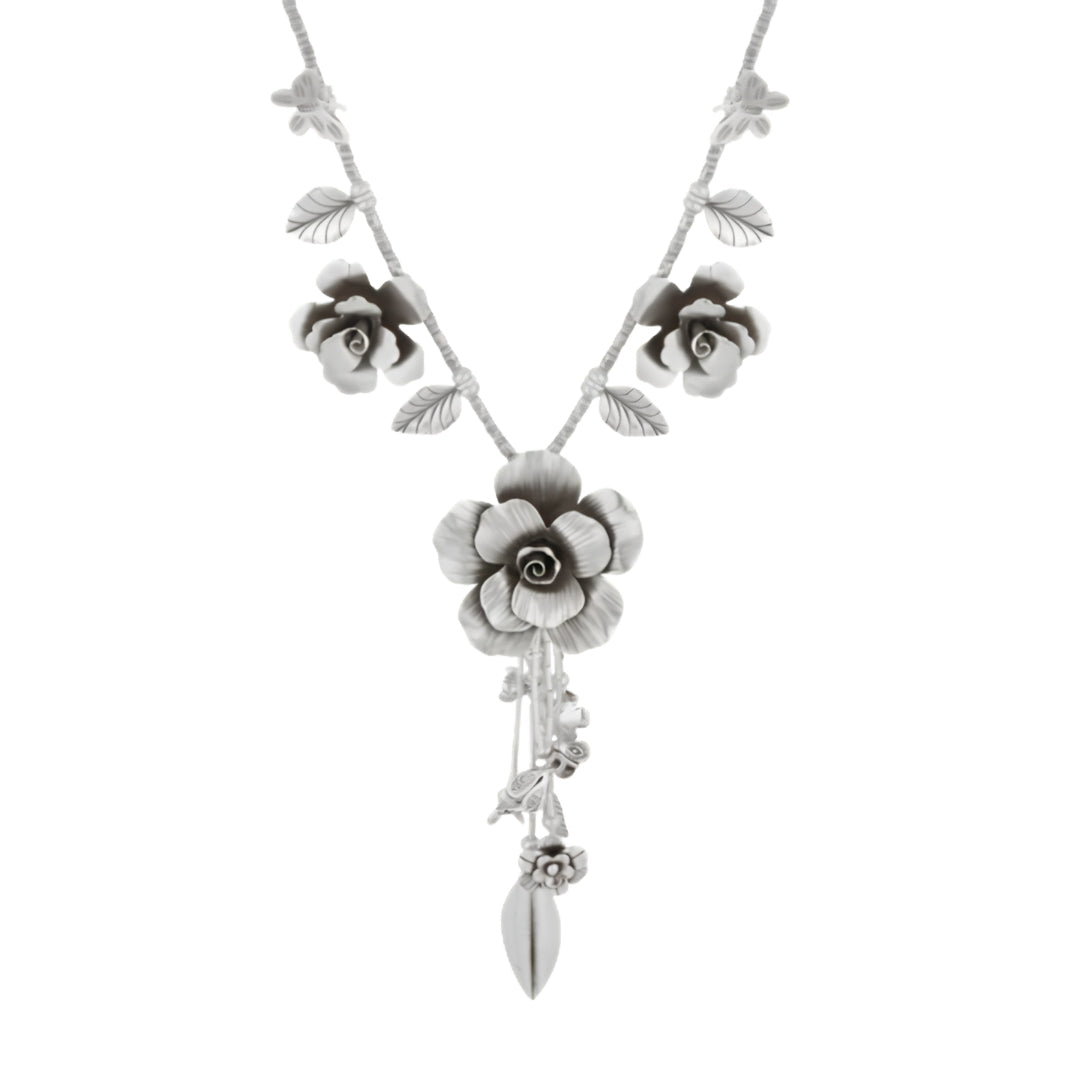 Designer butterfly and rose oxidised silver necklace perfect for wedding jewelry and temple fashion