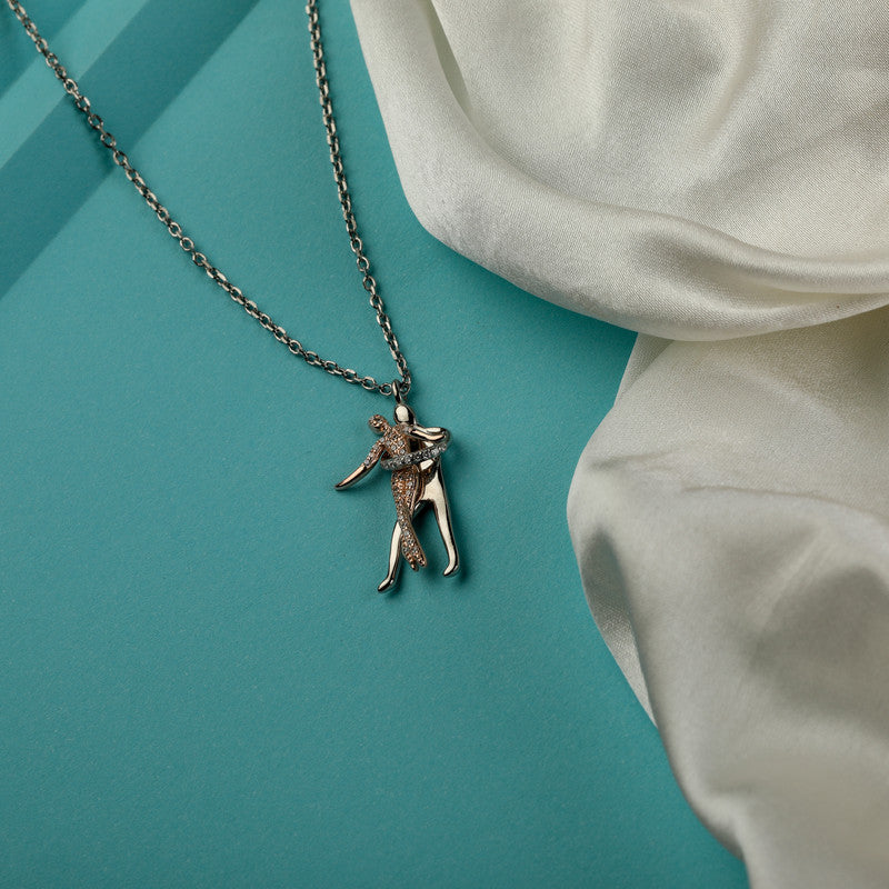 Rose Gold Dancing Couple 925 Silver Pendant prop – Karwa Chauth gift for wives and brides-to-be