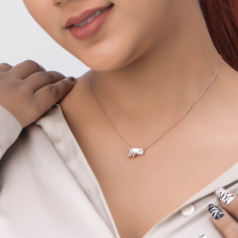 Model styling Rose Gold Fairy Pendant Necklace – magical festive accessory for women