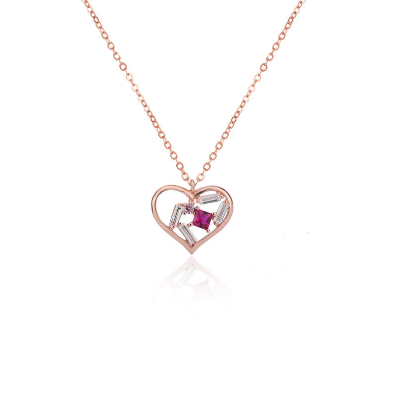 Rose Gold Heart 925 Silver Pendant Necklace – romantic festive jewelry gift for women