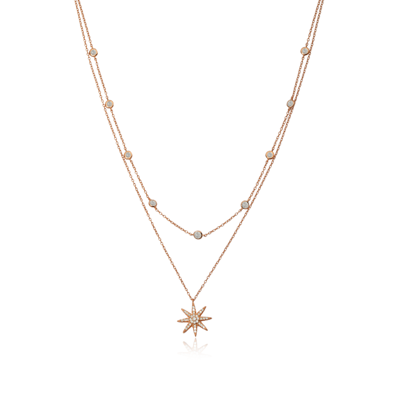 Rose Gold Layered 925 Necklace with elegant multi-layer design, perfect for festive occasions and daily wear.