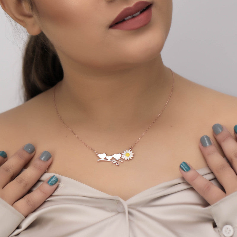 Model styling Rose Gold Sunflower Pendant Necklace – vibrant festive accessory for parties