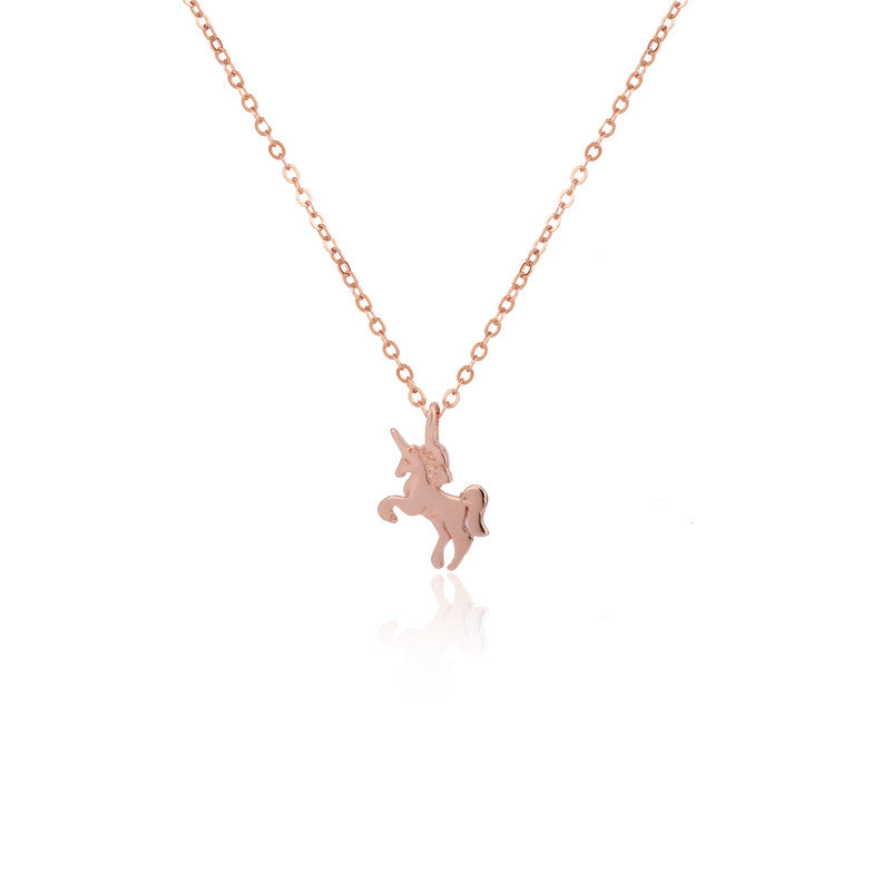 Rose Gold Unicorn 925 Silver Pendant Necklace – mystical festive jewelry gift for women