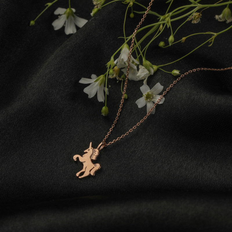 Rose Gold Unicorn 925 Silver Pendant Necklace prop – fashionable festive necklace for gifting