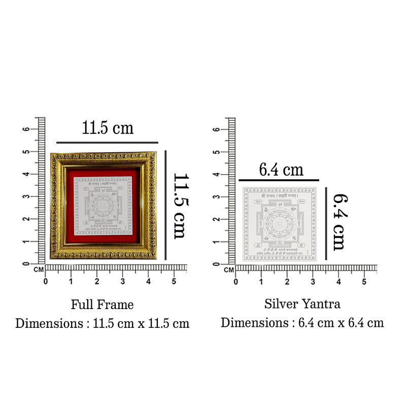 Compact size dimensions of 999 silver Lakshmi Shree Yantra frame perfect for temple, office, or gifting