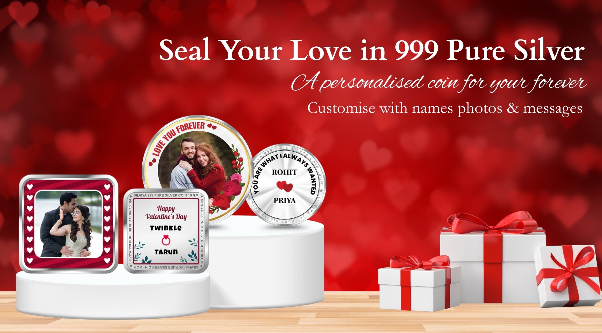 Personalised silver coins valentine's day