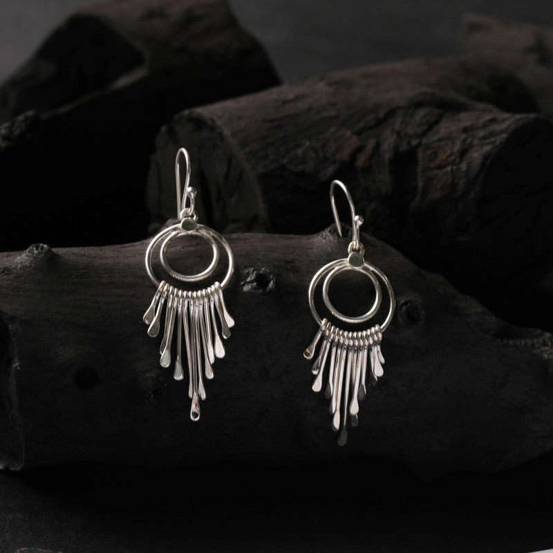 Silver Cascading Rods Chandelier Style Earrings – modern and elegant sterling silver design