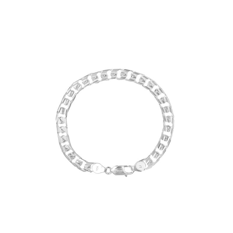 Model wearing Silver Cuban Link Bracelet – bold and stylish look